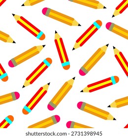 Fondo de patrón de lápiz de papelería. Diseño de patrón de lápices de colores sin costuras. Diseño conceptual de regreso a la escuela. Fondo temático de Educación.