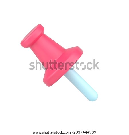 Stationery pin 3d icon. Red button for securing sheets paper and light items. Metal pin for fixing announcements and reminders. Keeping pictures and presentation messages. Realistic isolated vector