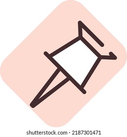 Stationery pin, illustration, vector on a white background.