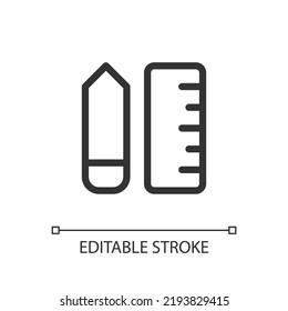 Stationery pixel perfect linear ui icon. Buy essentials for school, office. Back to school. GUI, UX design. Outline isolated user interface element for app and web. Editable stroke. Arial font used