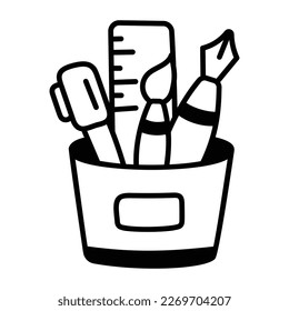 Stationery pot hand drawn icon vector 