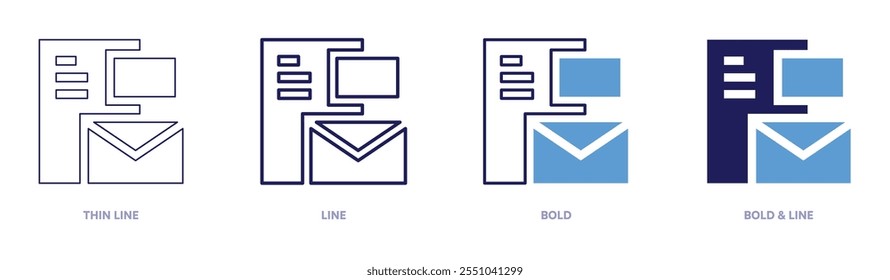 Stationery pouch icon in 4 different styles. Thin Line, Line, Bold, and Bold Line. Duotone style. Editable stroke.