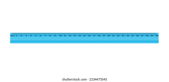 Stationery realistic composition with isolated image of blue plastic ruler on blank background vector illustration
