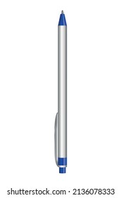 Stationery realistic composition with isolated image of pen with button on blank background vector illustration