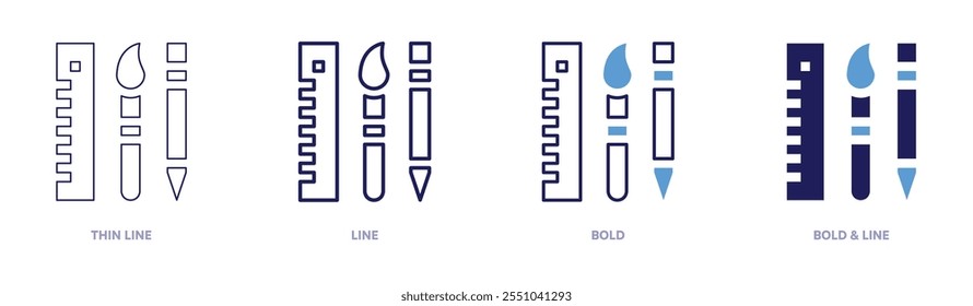 Stationery ruler icon in 4 different styles. Thin Line, Line, Bold, and Bold Line. Duotone style. Editable stroke.