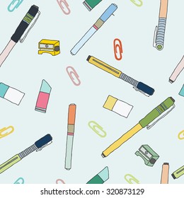 stationery to school doodle seamless pattern