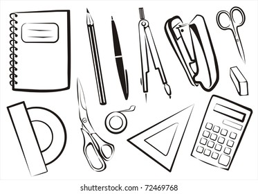stationery, school goods set of isolated equipment