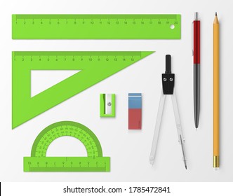 Compasses For Drawing, Ruler And Pencil Drawing Tool On Plain Background.  Royalty Free SVG, Cliparts, Vectors, and Stock Illustration. Image 86632865.