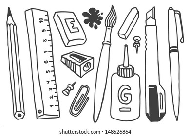 Stationery for school and office. Vector illustrations set.