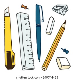 Stationery for school and office. Vector illustrations set.