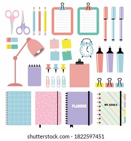 Stationery for school on a white background. Vector illustration