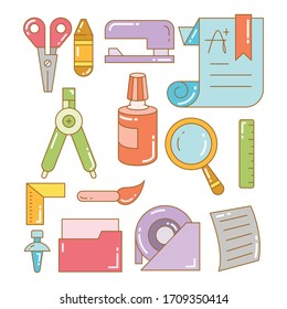 stationery and school supply icons set