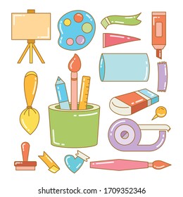 stationery and school supply icons set