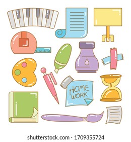 stationery and school supply icons set