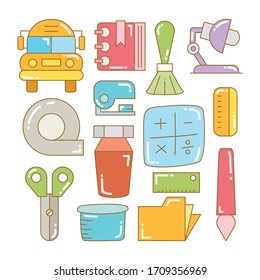 stationery and school supply icons set