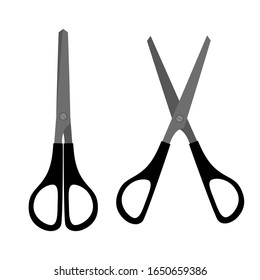 Stationery scissors flat icon. Open and closed tool for paper cut