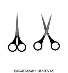Stationery scissors flat icon. Open and closed tool for paper cut