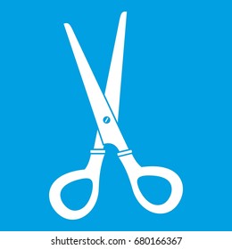 Stationery scissors icon white isolated on blue background vector illustration