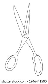 Stationery scissors. Loy cut tool. Drawing in a modern one-line style. Solid line, outline for decor, posters, stickers, logo. Vector illustration.