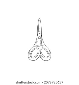 Stationery scissors paper cutting or hairdresser professional tool, sketch vector illustration isolated on white background. Black line image of closed scissors.