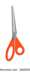 Stationery scissors with red handle on white background