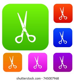 Stationery scissors set icon color in flat style isolated on white. Collection sings vector illustration