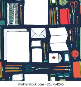 Stationery seamless pattern. Corporate identity illustration.