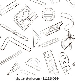 Stationery seamless pattern, different types of rulers, office and school stationery, seamless pattern of accessories for mechanical drawing, can be used for background of website, notebook and other