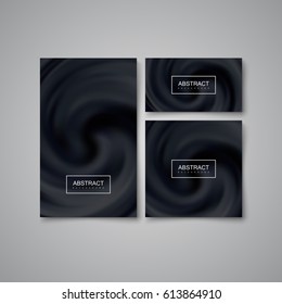 Stationery Set Of Black Swirling Background. Vector Illustration. Blending Whirlpool of Black Oily Substance. Diffusion texture. Decorative Element for Design