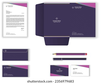 stationery set for business office , pattern vector design with letterhead, envelope, presentation folder, business card , pen, pencil, corporate identity, stationary set template