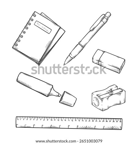stationery set collection drawing line art illustrations