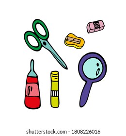 Stationery set for creativity. Vector colorful picture. Illustration