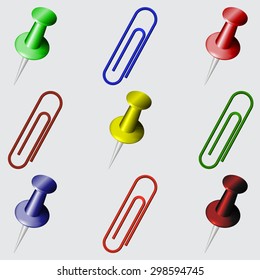 Stationery set. Different colors pins and clips.