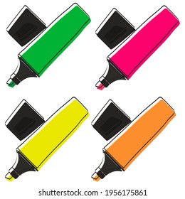 Stationery. A set of drawn multicolored markers. Vector illustration.