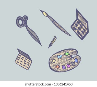 stationery set. hand-drawn multicolored vector illustration 