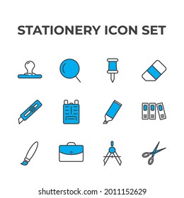 stationery set icon, isolated stationery set sign icon, vector illustration