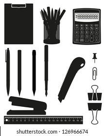 stationery set icons black silhouette vector illustration isolated on white background