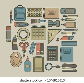 stationery set of icons.. Vector colorful illustration.