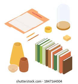 Juego de sábanas. Isometric vectorial ilustración en diseño plano. Trabajando desde casa, oficina, haciendo deberes.