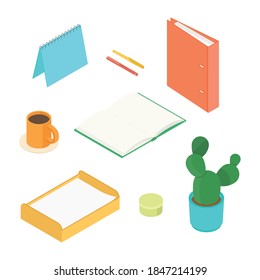 Juego de sábanas. Isometric vectorial ilustración en diseño plano. Trabajando desde casa, oficina, haciendo deberes.