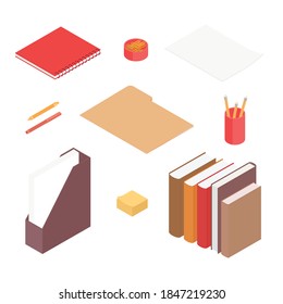 Juego de sábanas. Isometric vectorial ilustración en diseño plano. Trabajando desde casa, oficina, haciendo deberes.