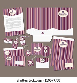 Stationery set with pink stripes. All elements are on separate layers for easy editing.