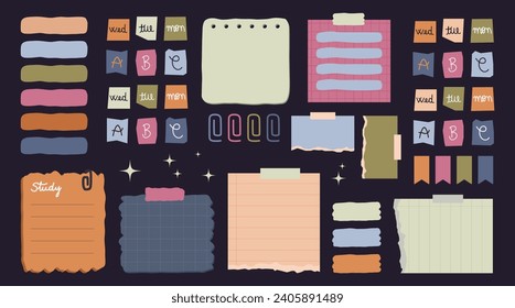 Schreibtischset, Planer, Lesezeichen, Aufkleber für Scrapbook-Notebook. Vektorgrafik.