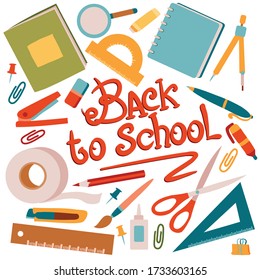 stationery set for school and office, isolated object on white background, vector illustration,