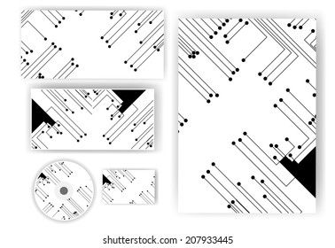 Stationery set for your design, circuit board digital Illustration.