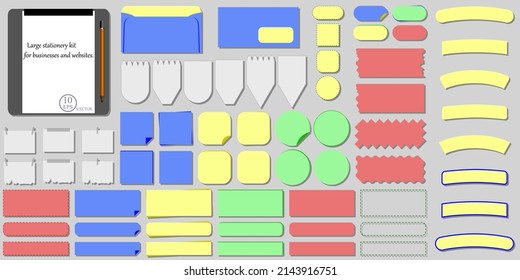 Stationery set.Lots of notes, notes, memos, papers for businesses and websites.Collection of templates, layouts, banners for advertising and marketing.