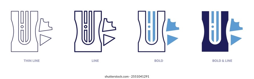 Ícone do apontador de papel de carta em 4 estilos diferentes. Linha fina, Linha, Negrito e Linha Negrito. Estilo duotônico. Traçado editável.