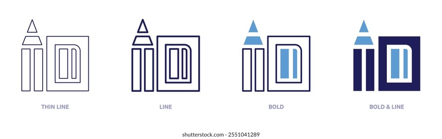 Ícone de ferramenta de apontador de papel de carta em 4 estilos diferentes. Linha fina, Linha, Negrito e Linha Negrito. Estilo duotônico. Traçado editável.