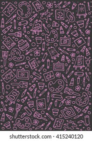 Stationery shop coloring book line art design vector illustration. Separate objects. Hand drawn doodle design elements.