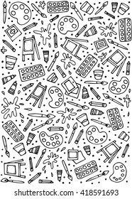 Stationery shop coloring book line art design vector illustration. Separate objects. Hand drawn doodle design elements
